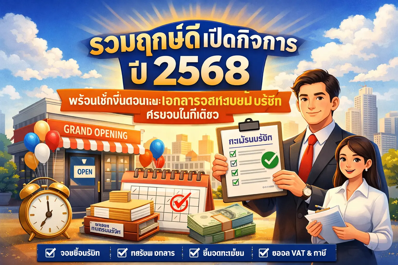 รวมฤกษ์ดีเปิดกิจการปี 2568 พร้อมเช็กขั้นตอนและเอกสารจดทะเบียนบริษัทครบจบในที่เดียว